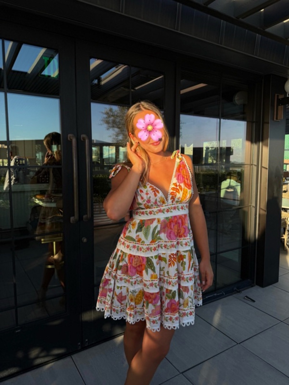 FARM Rio Cotton White Floral Mini Dress with Pink, Orange and Green Print - Picture 5 of 12